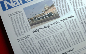 Einig bei Regionalisierungsmitteln hei&szlig;t &Uuml;berschrift des Textauszuges aus den Nahverkehrsnachrichten Nr. 40 vom 02.10.2015